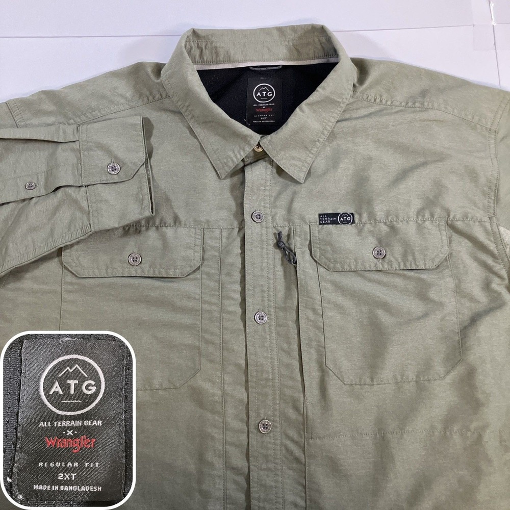 Wrangler ATG All Terrain Gear Mens 2XT Dusty Olive Long Sleeve Hiking Shirt